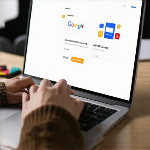 Person working on optimizing GMB profile with schema markup icons