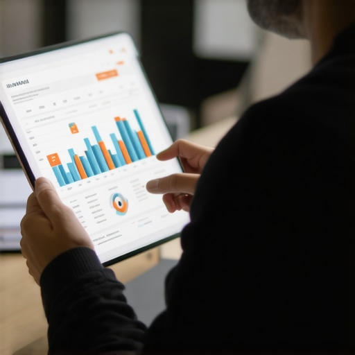 Business owner analyzing local SEO analytics with AI visualizations