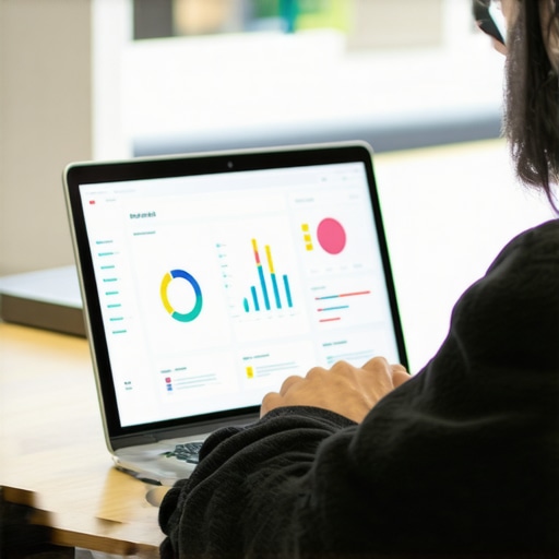 Digital marketer reviewing local SEO analytics on a laptop for GMB strategy