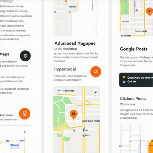 Infographic showing key strategies for Google Maps SEO in 2024 with icons and charts.