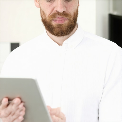 Business owner analyzing local SEO and GMB optimization techniques on a tablet
