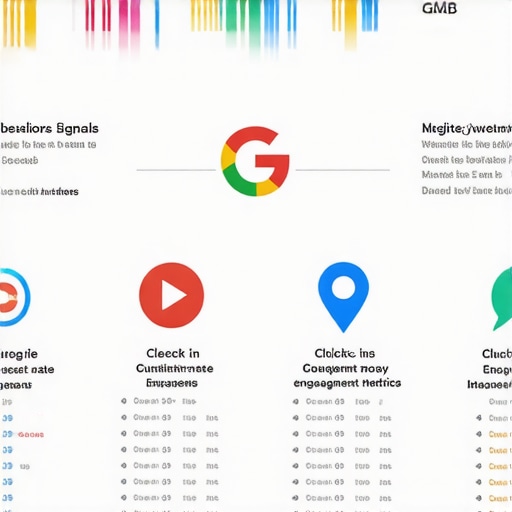 Infographic showing how behavioral signals like CTR, check-ins, and engagement affect Google My Business rankings.