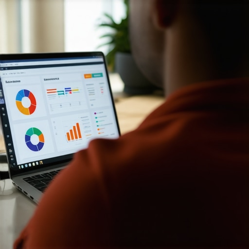 Data-Driven Local SEO Analysis Business owner reviewing local SEO analytics on a laptop with charts