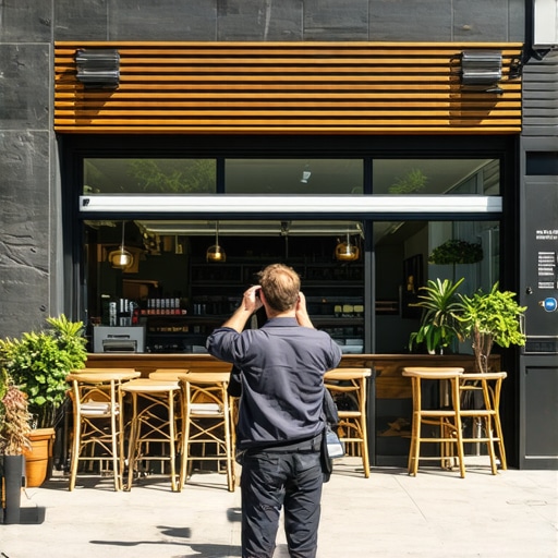 High-Quality Business Photos for GMB Optimization Photographer taking pictures of a stylish storefront with outdoor seating and clear signage