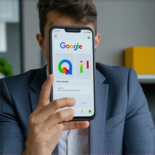 Business owner engaging with GMB features on smartphone in office