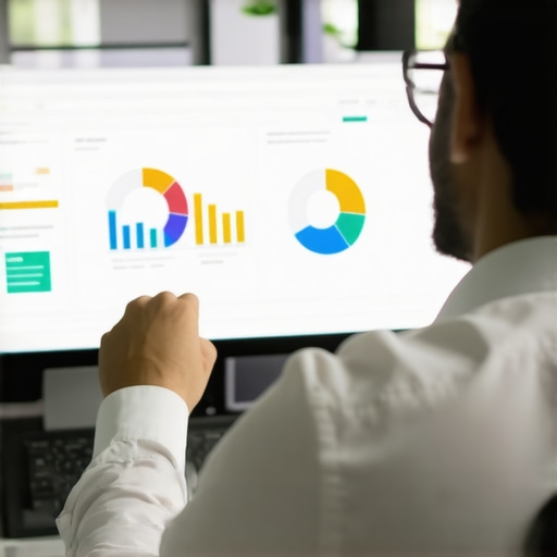 Business owner reviewing detailed local SEO metrics and data insights on a digital dashboard