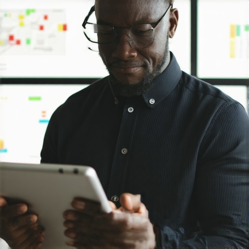Business owner reviewing SEO metrics and maps on a tablet for Google Maps ranking improvement