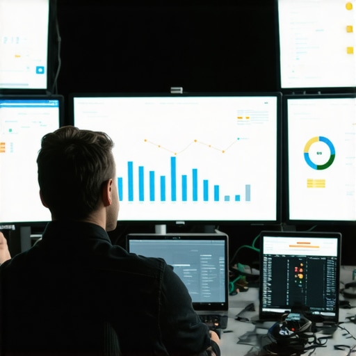 Marketing strategist reviewing local SEO analytics on computer screens.