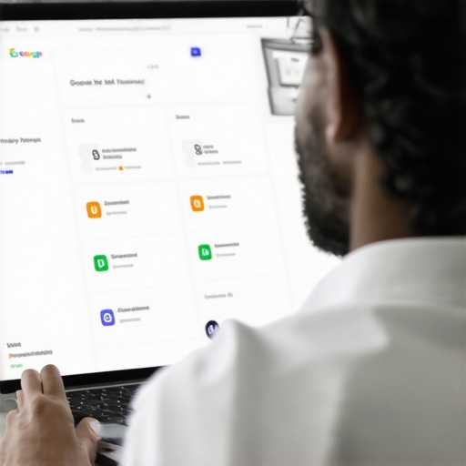 Digital strategist reviewing local SEO analytics and GMB features on a computer