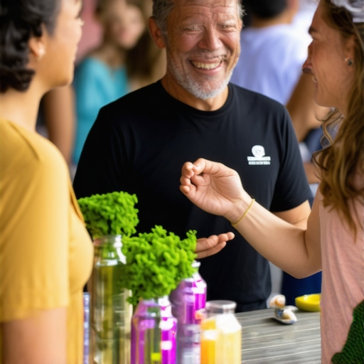 Business owner interacting with community members at a local event.