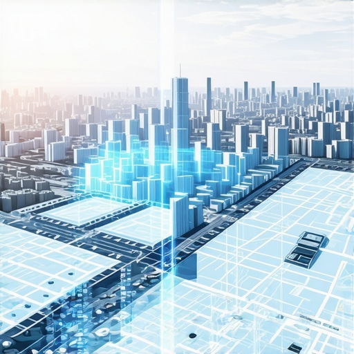 Futuristic cityscape with digital maps and AI interfaces representing future local SEO