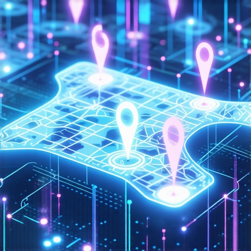 Futuristic digital map illustrating local business rankings with AI and technology elements.