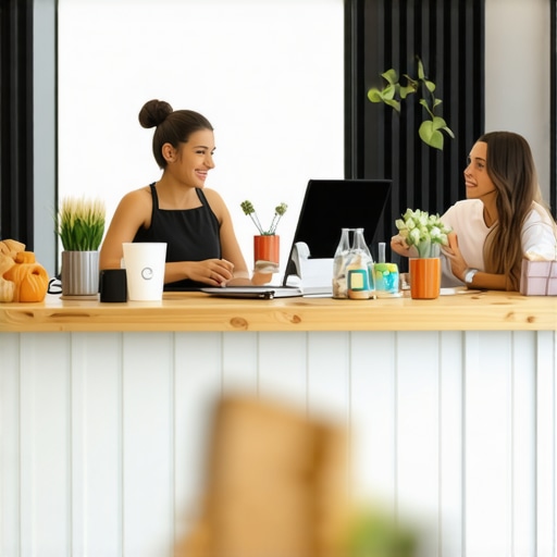 Business owner interacting with customers in a lively community environment.