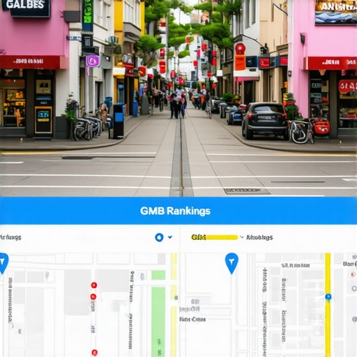 Street view of local businesses with Google Maps rankings overlay