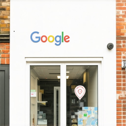 Illustration of a storefront with Google Maps and search icons, representing local SEO dominance