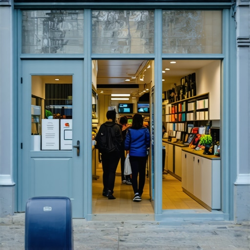 A small business storefront with GMB profile on phone screen