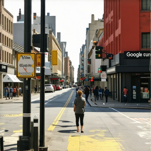 City street with local shops and Google Maps overlay showing rankings