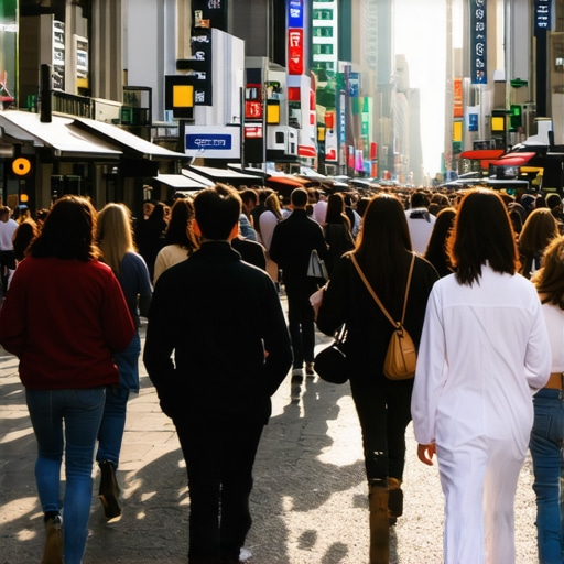 City street with small shops and digital search icons representing local SEO impact.