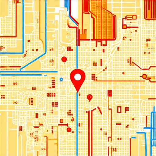 City map showing local search results and digital marketing icons