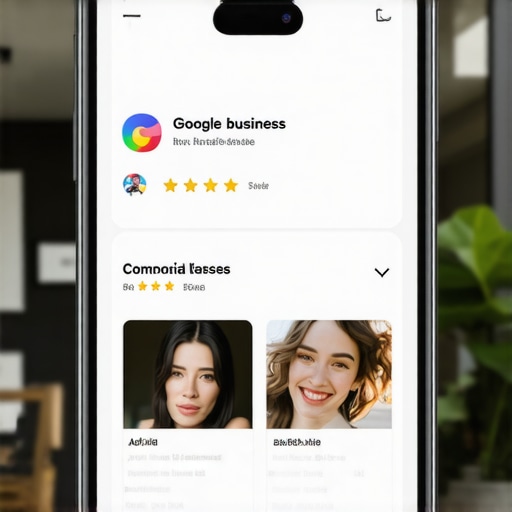 Mobile device displaying a well-optimized Google My Business profile with reviews and photos